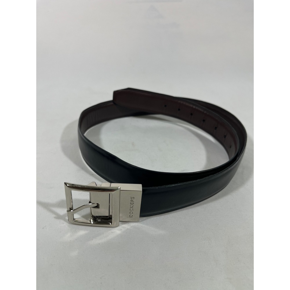 Dockers Reversible Belt Men's Black Brown‎ Faux Leather Silver Buckle Sz L 30-32